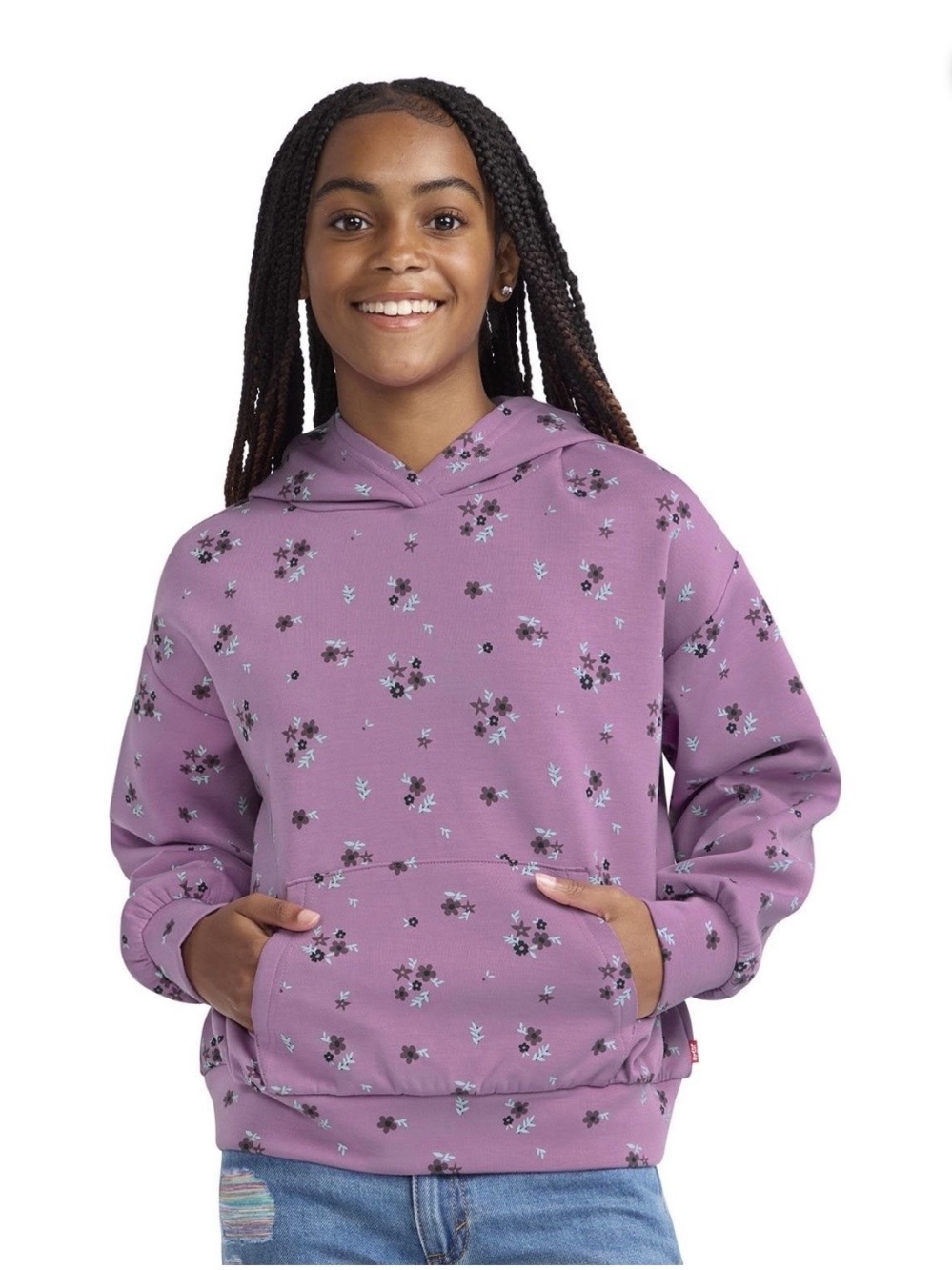 Levi's Girls' Lavender Floral Hoodie Sweatshirt